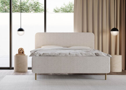 Upholstered bed Sume with bouclé fabric